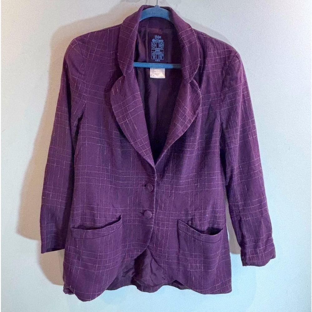 JOHN GALLIANO PARIS Sz 10 Blazer Pockets Lined Light Shoulder Pads Rounded Lapel